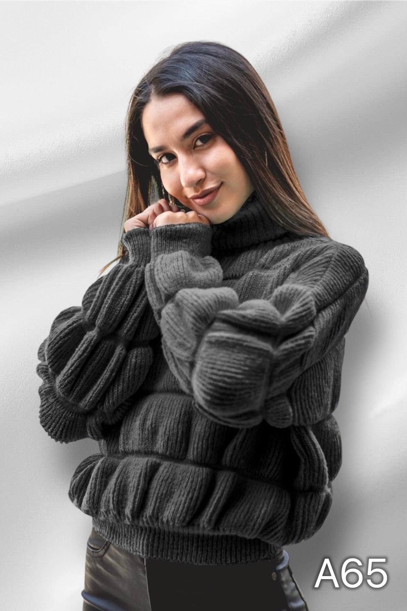 A65 - Sweater de Lana Manga Globo Cuello Alto