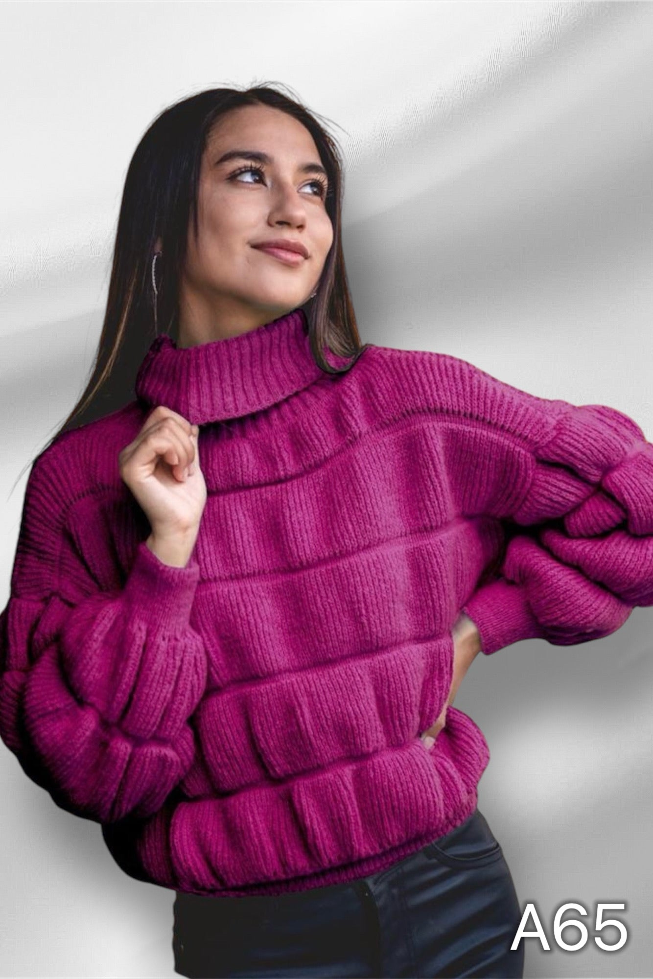 A65 - Sweater de Lana Manga Globo Cuello Alto