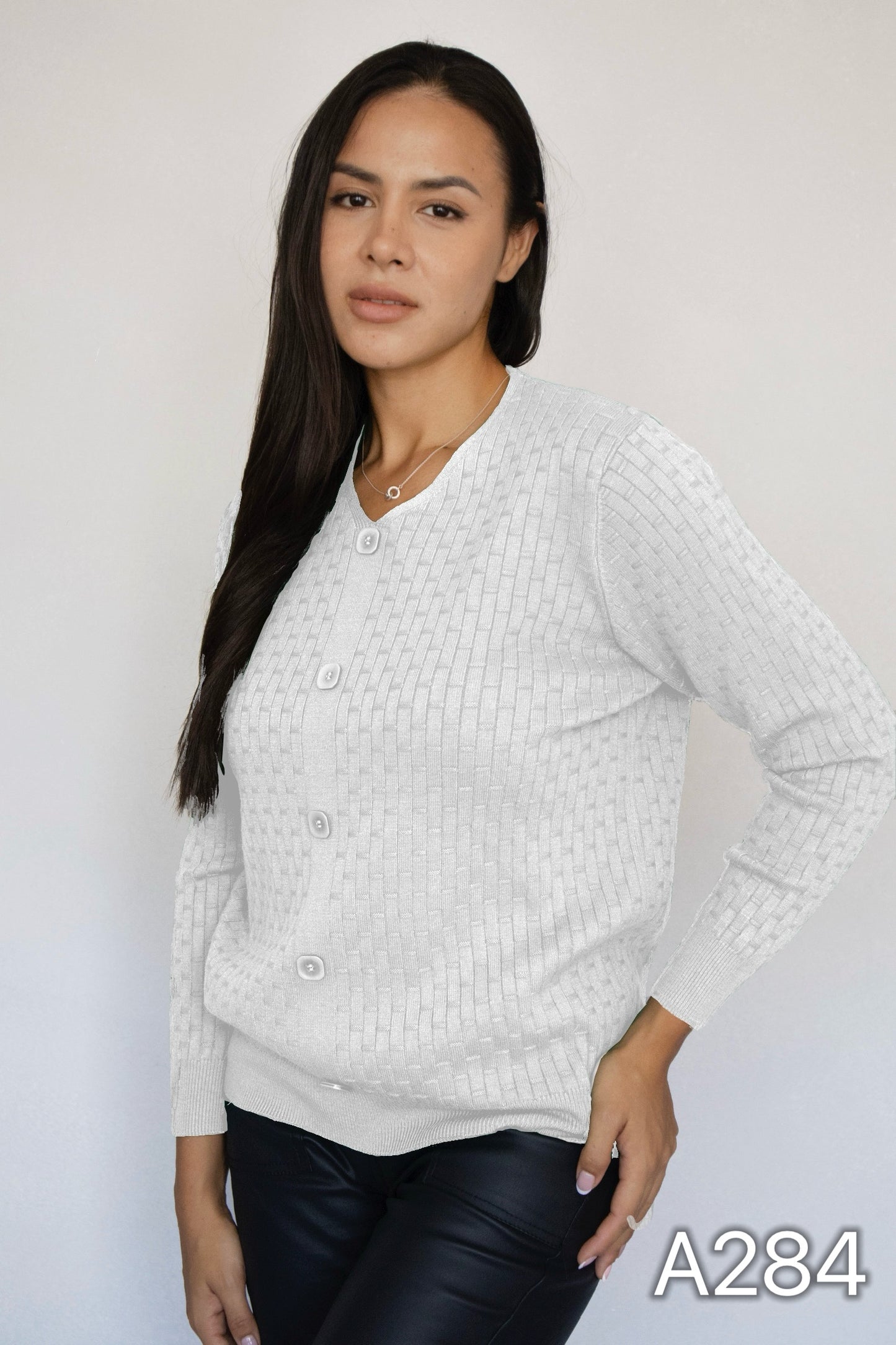 A284 - Spandex Cuello V, Botones Texturizado