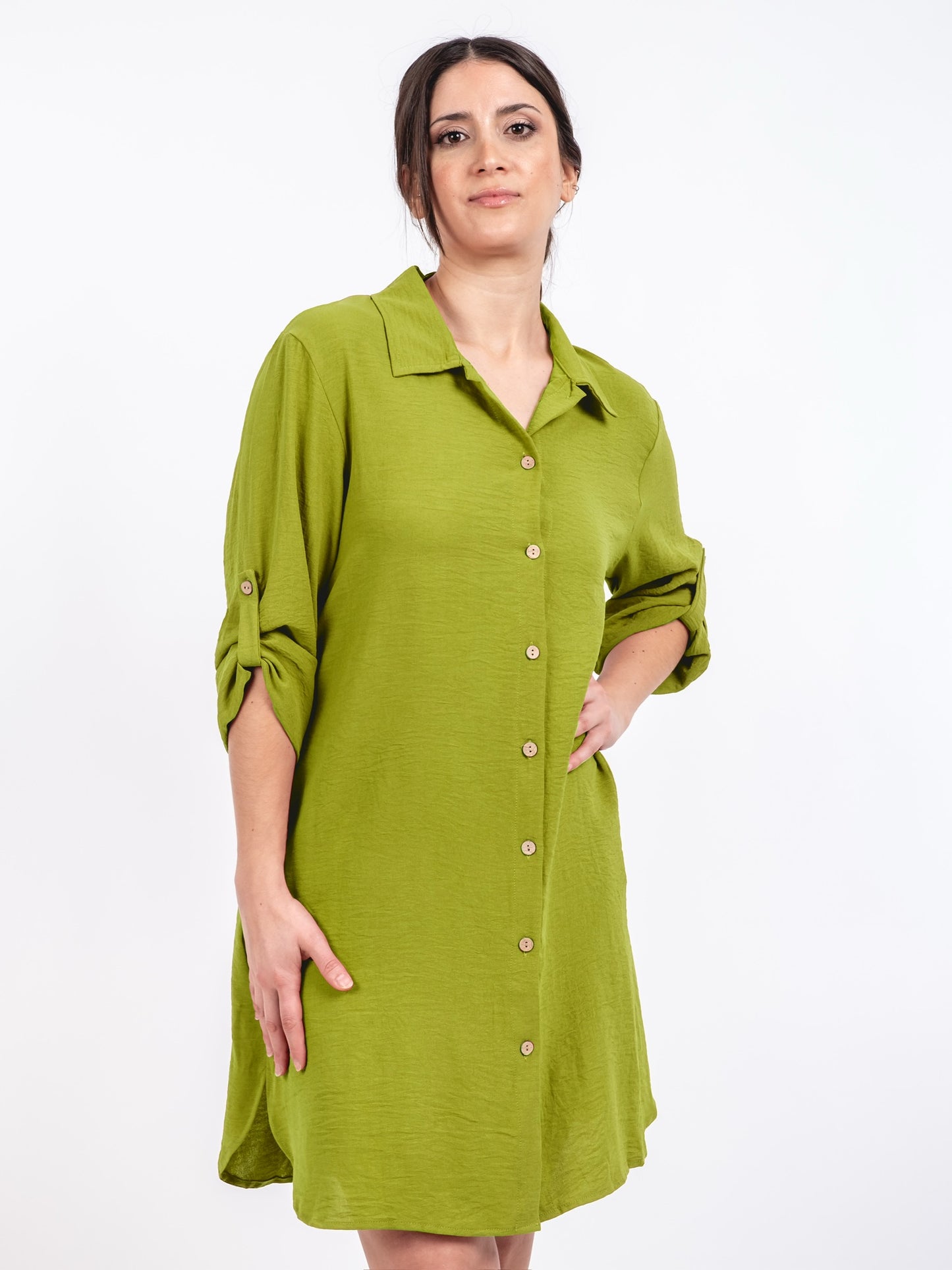 A205 - Vestido Liso con Boton y Bolsillo