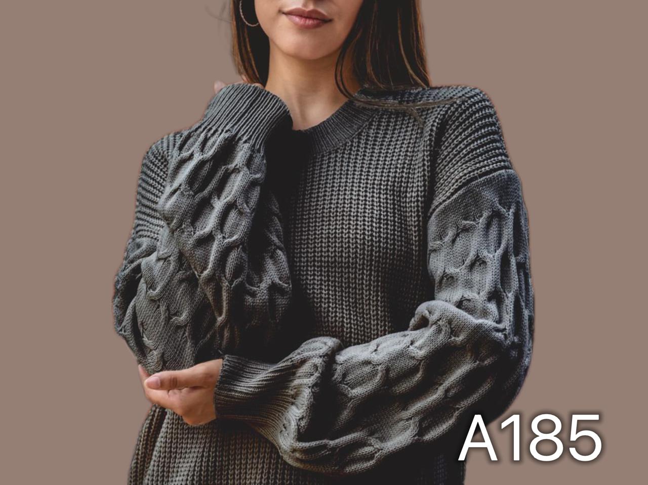 A185 - Sweater de Lana con Relieve Panal en las Mangas