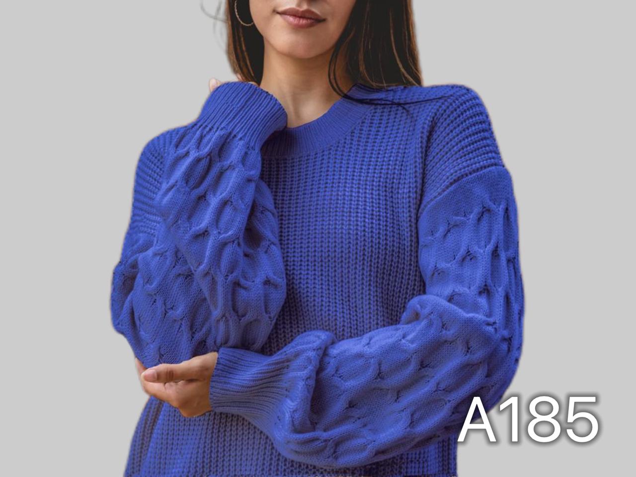 A185 - Sweater de Lana con Relieve Panal en las Mangas