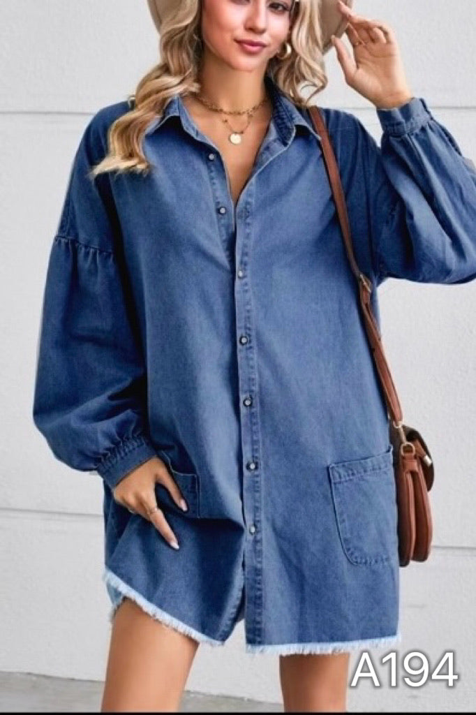 A194 - Vestido de Mezclilla con Manga Larga