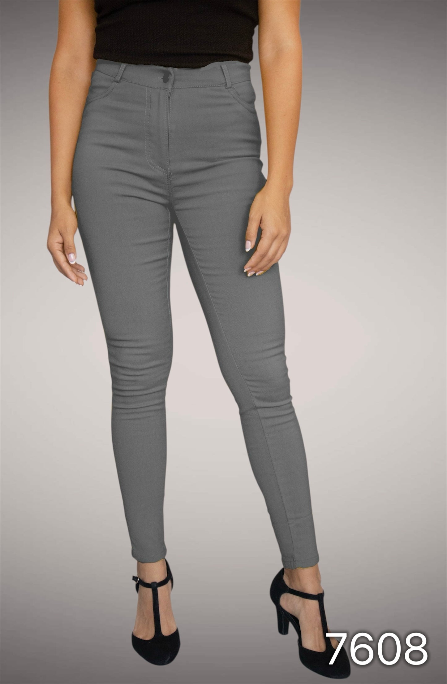 7608 - Pantalón de Gabardina de Tiro Alto y Pitillo