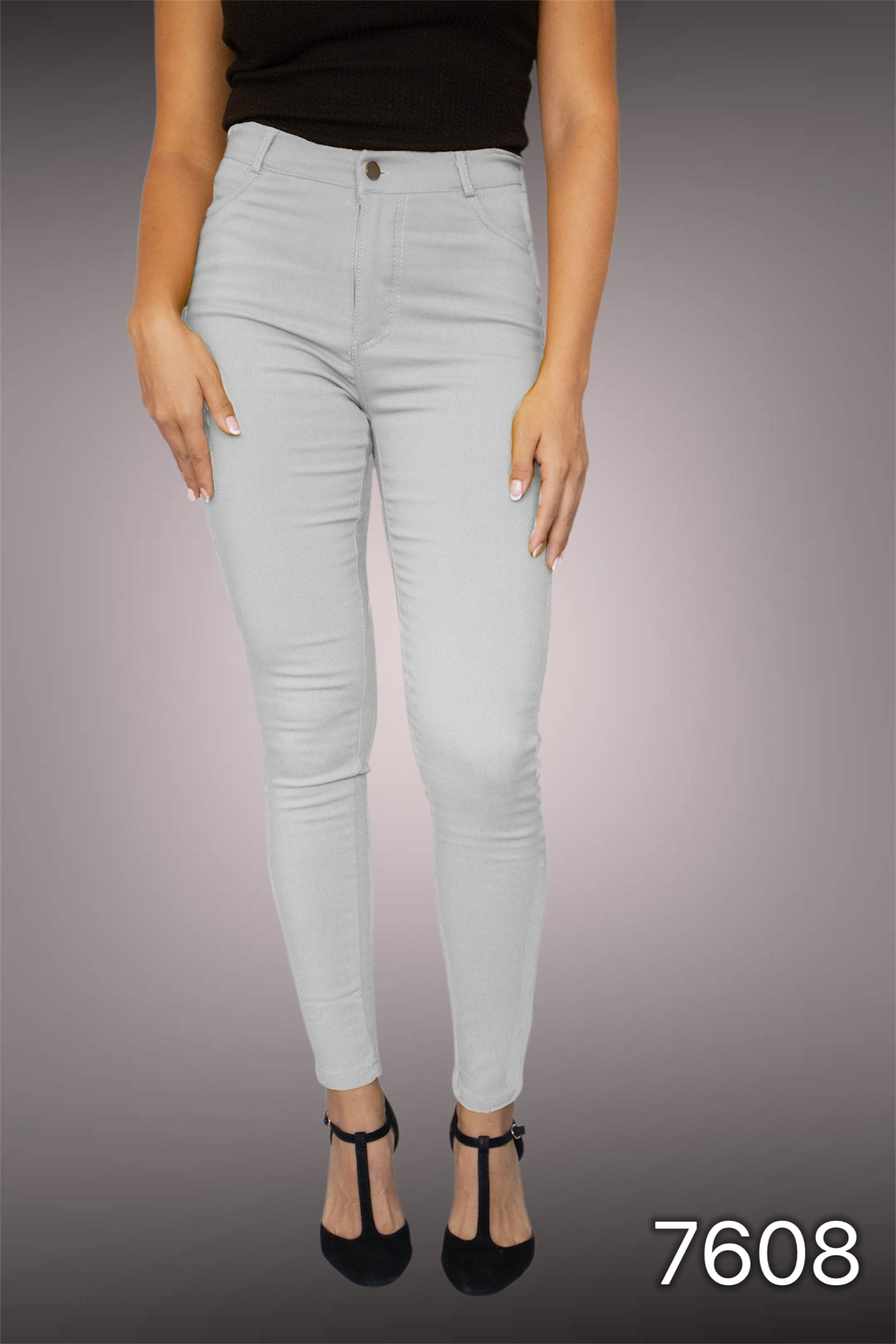 7608 - Pantalón de Gabardina de Tiro Alto y Pitillo