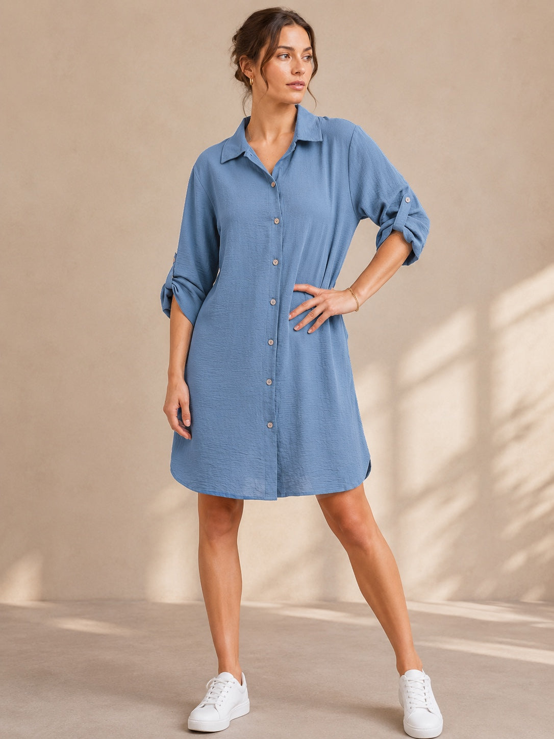A205 - Vestido Liso con Boton y Bolsillo
