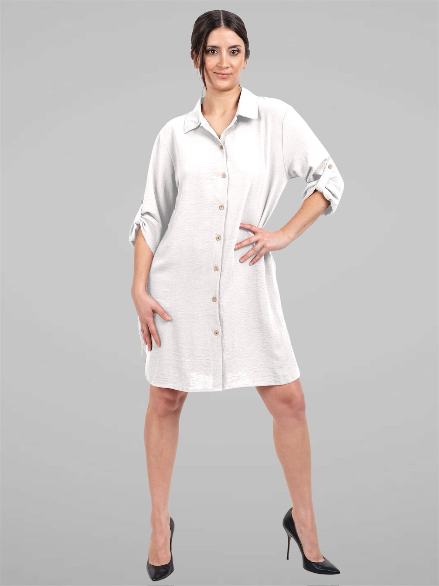 A205 - Vestido Liso con Boton y Bolsillo