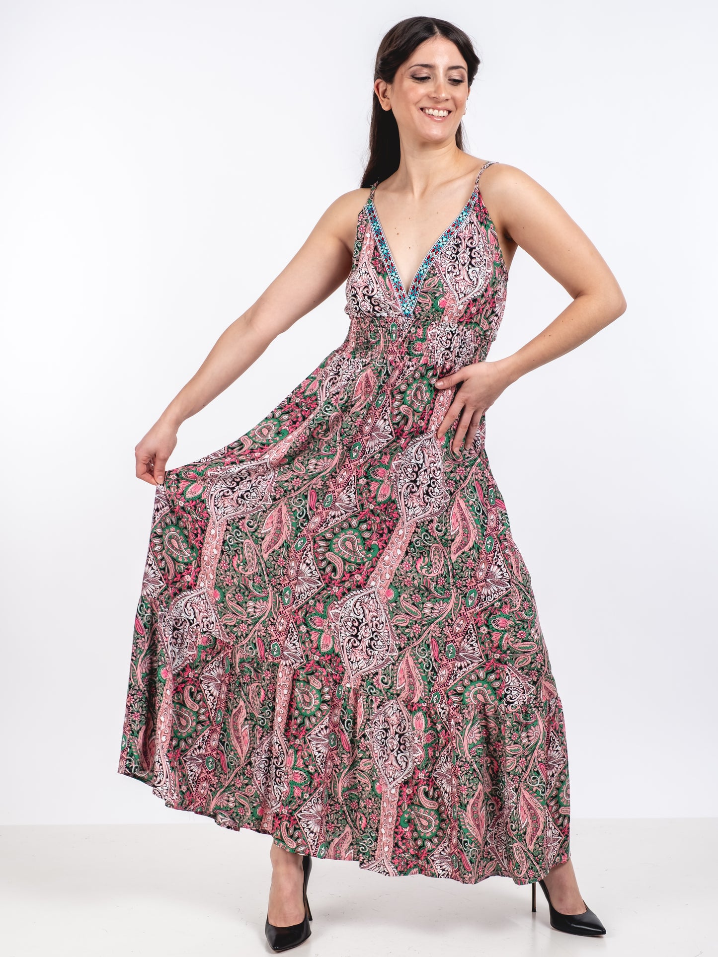 A231 - Vestido Diseño Indu Escote V