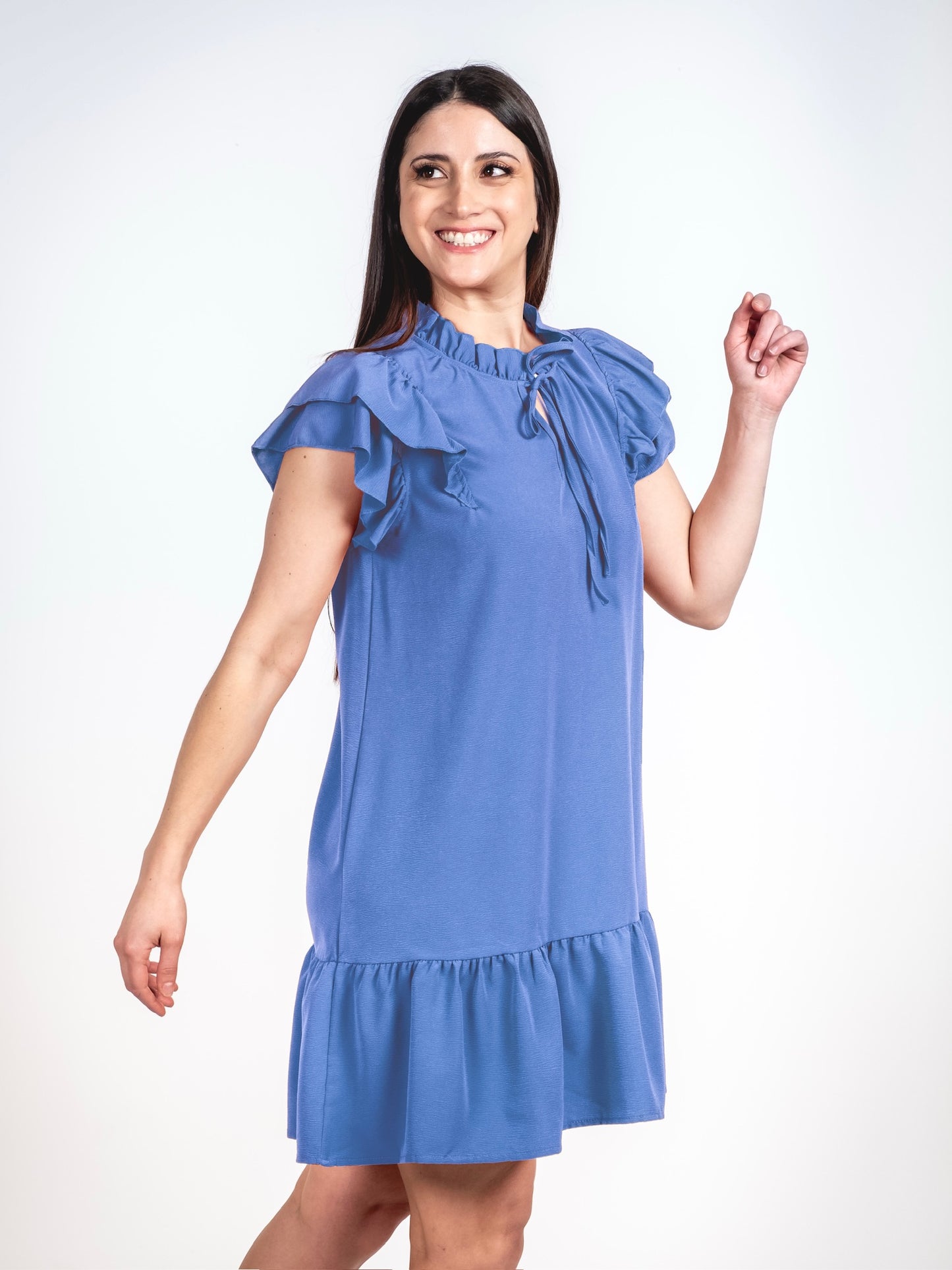 A334- Vestido corto con vuelos