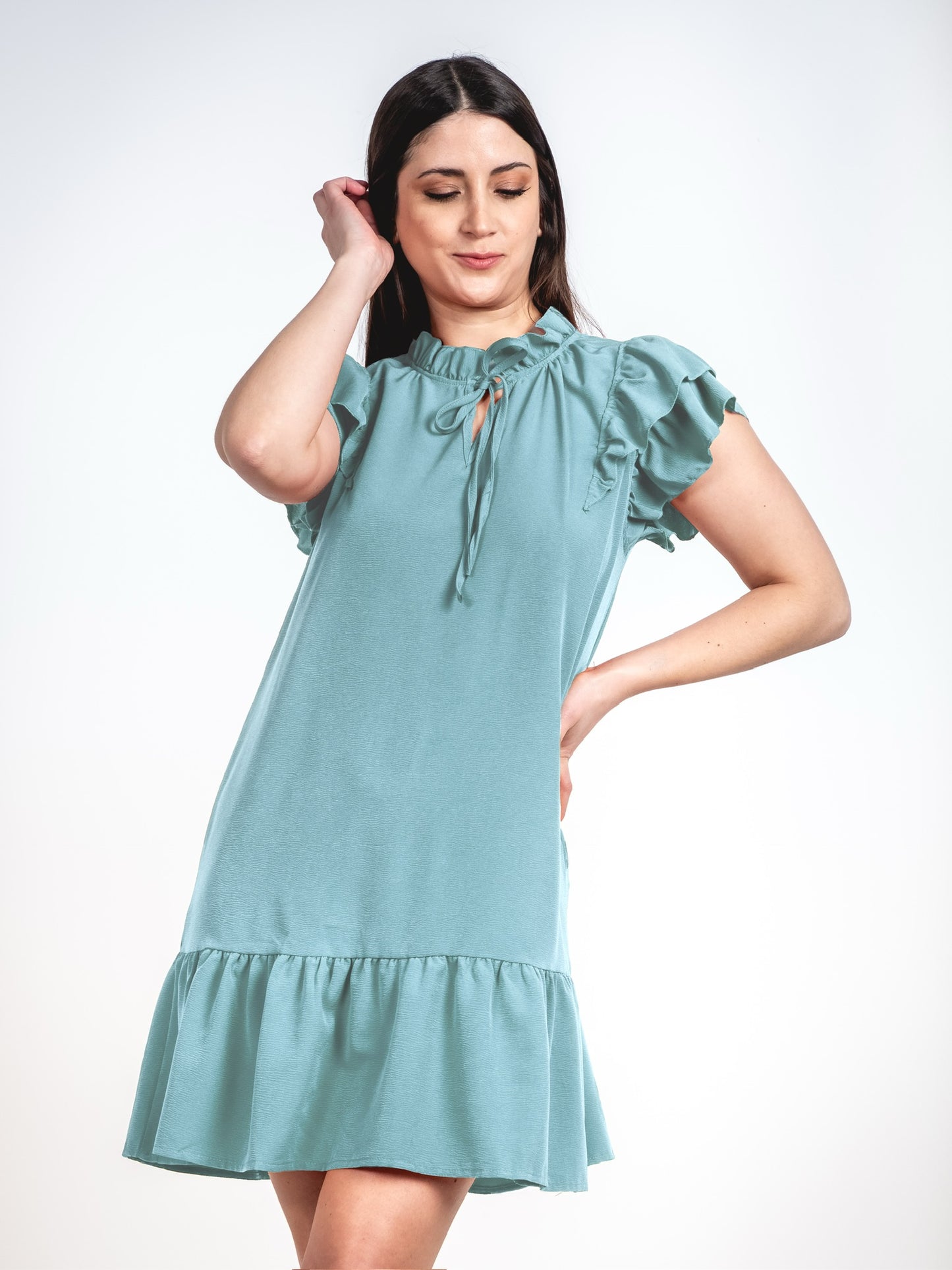 A334- Vestido corto con vuelos