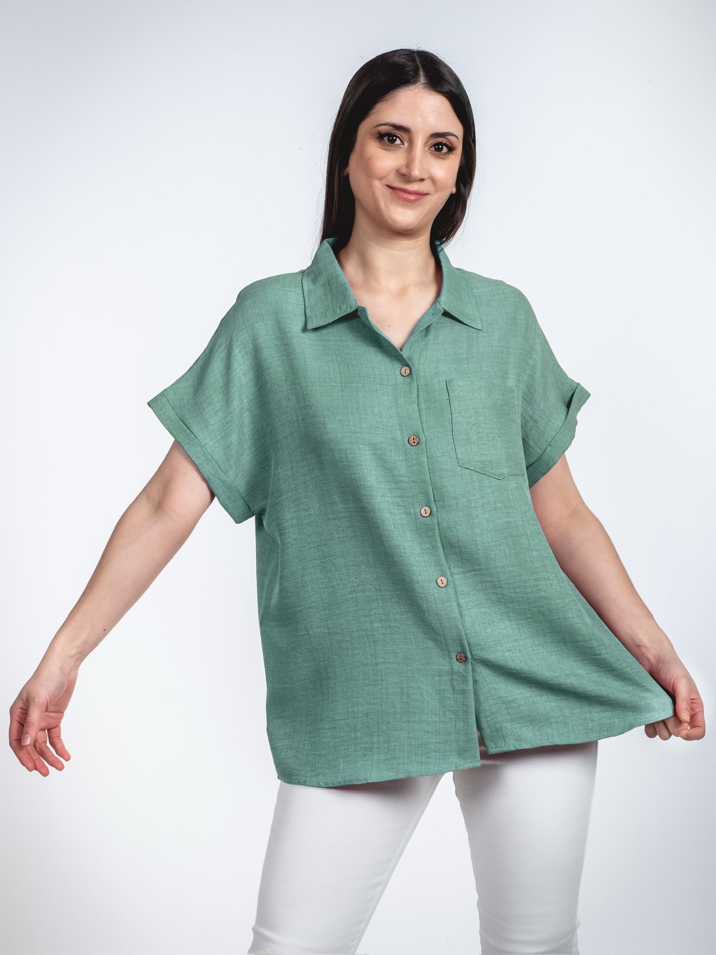 A99 - Blusa de Lino Manga Corta