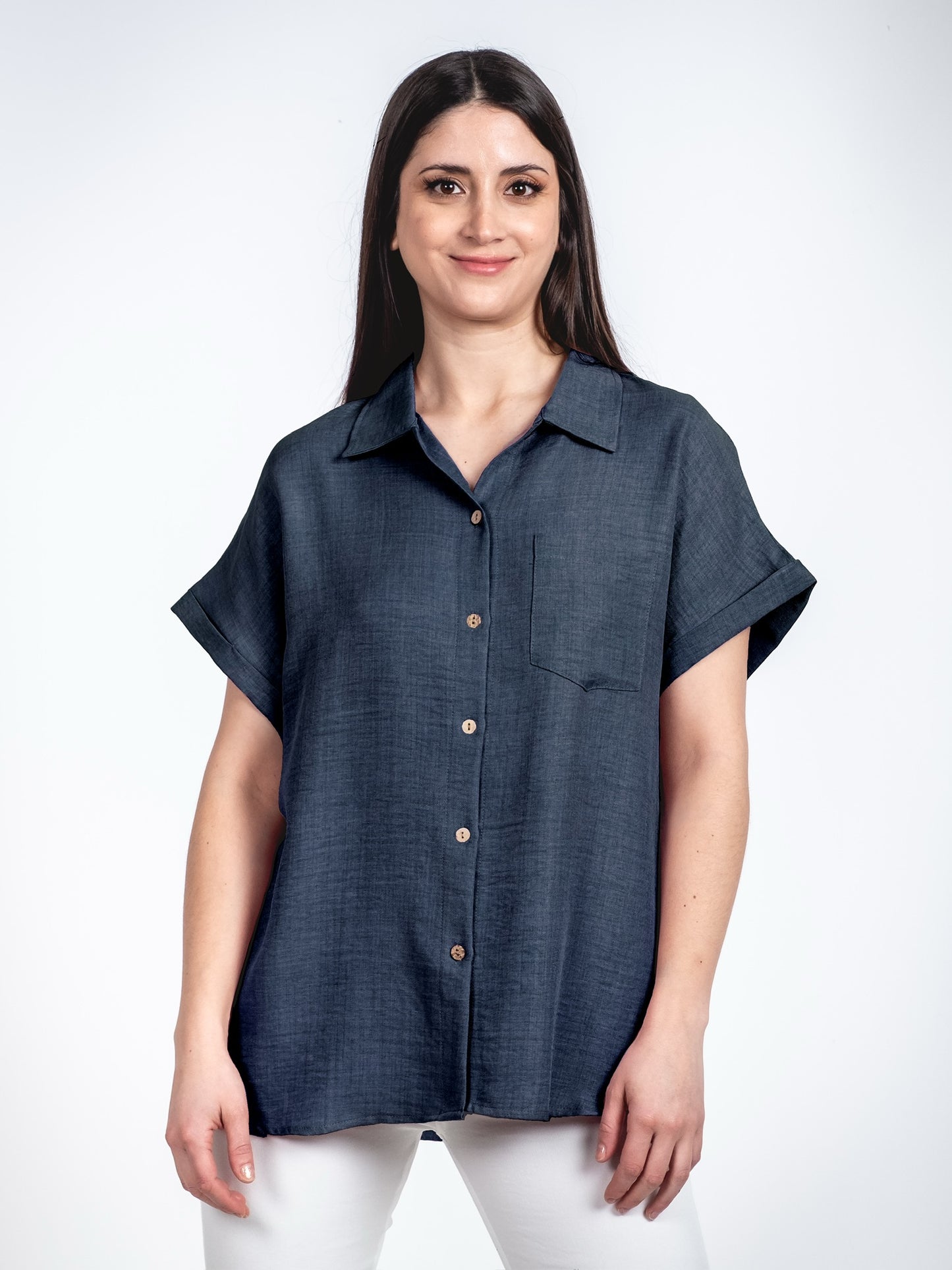 A99 - Blusa de Lino Manga Corta