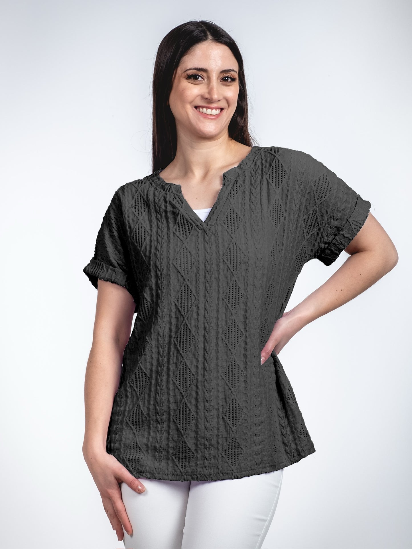 A253- Polera Manga Corta Escote V