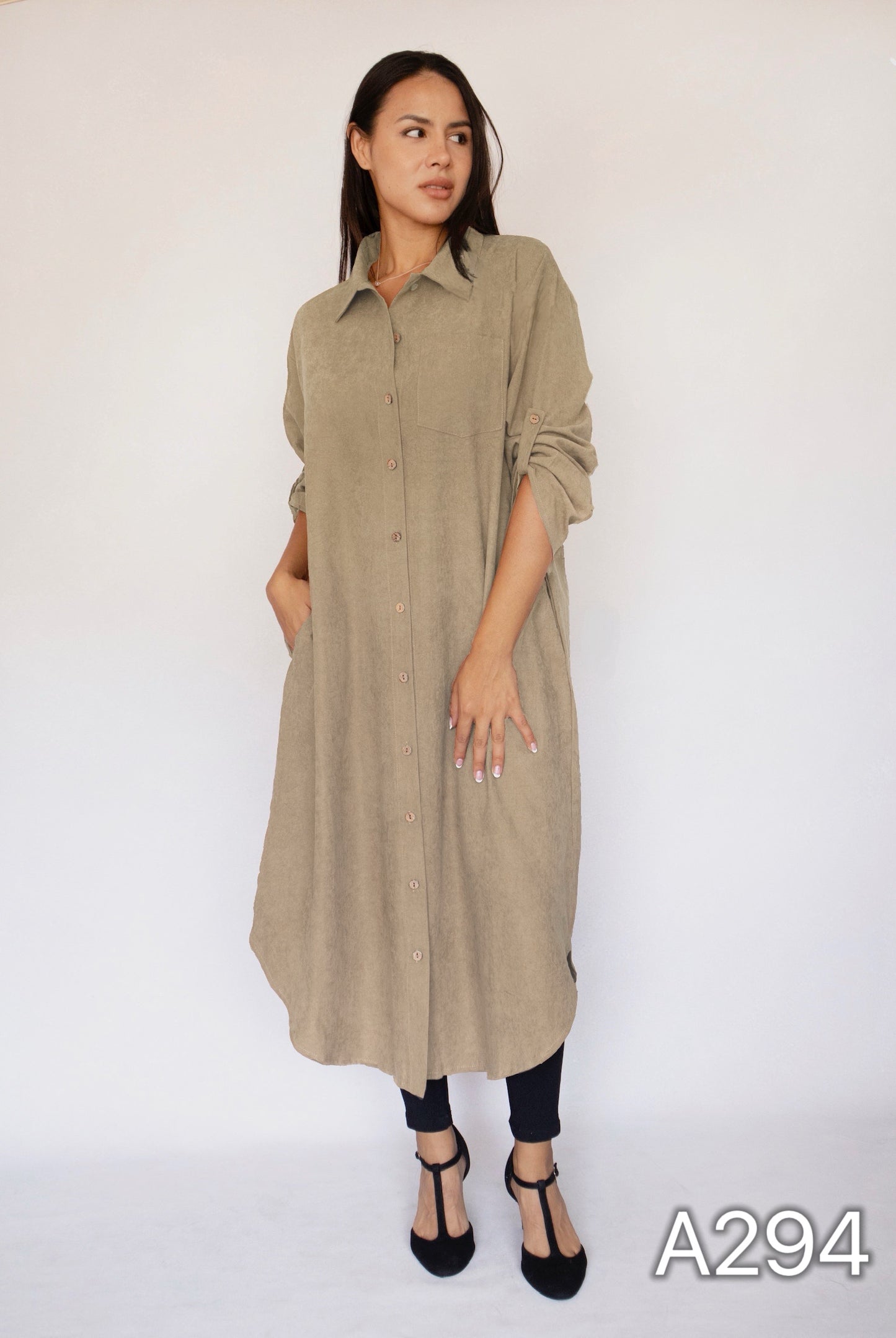 A294 - Vestido Camisón de Gamuza Sintética con Bolsillos