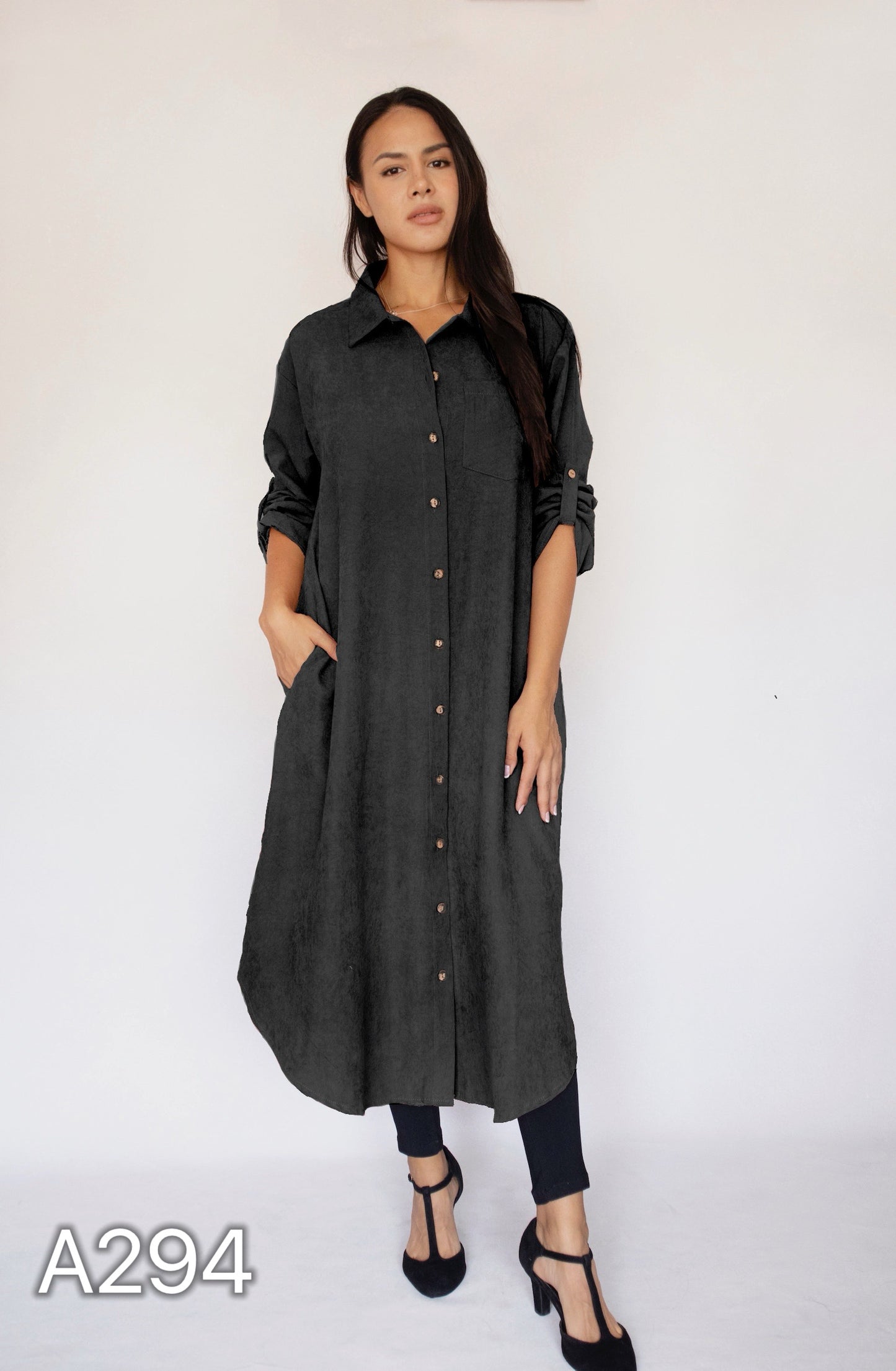 A294 - Vestido Camisón de Gamuza Sintética con Bolsillos