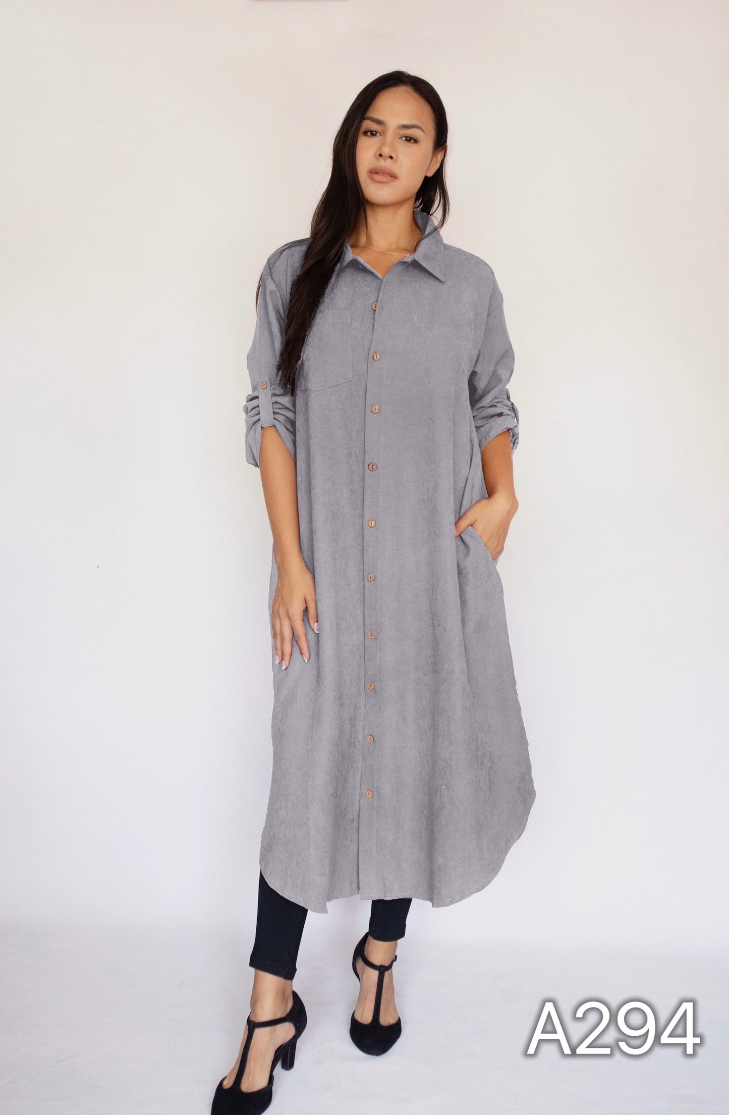 A294 - Vestido Camisón de Gamuza Sintética con Bolsillos