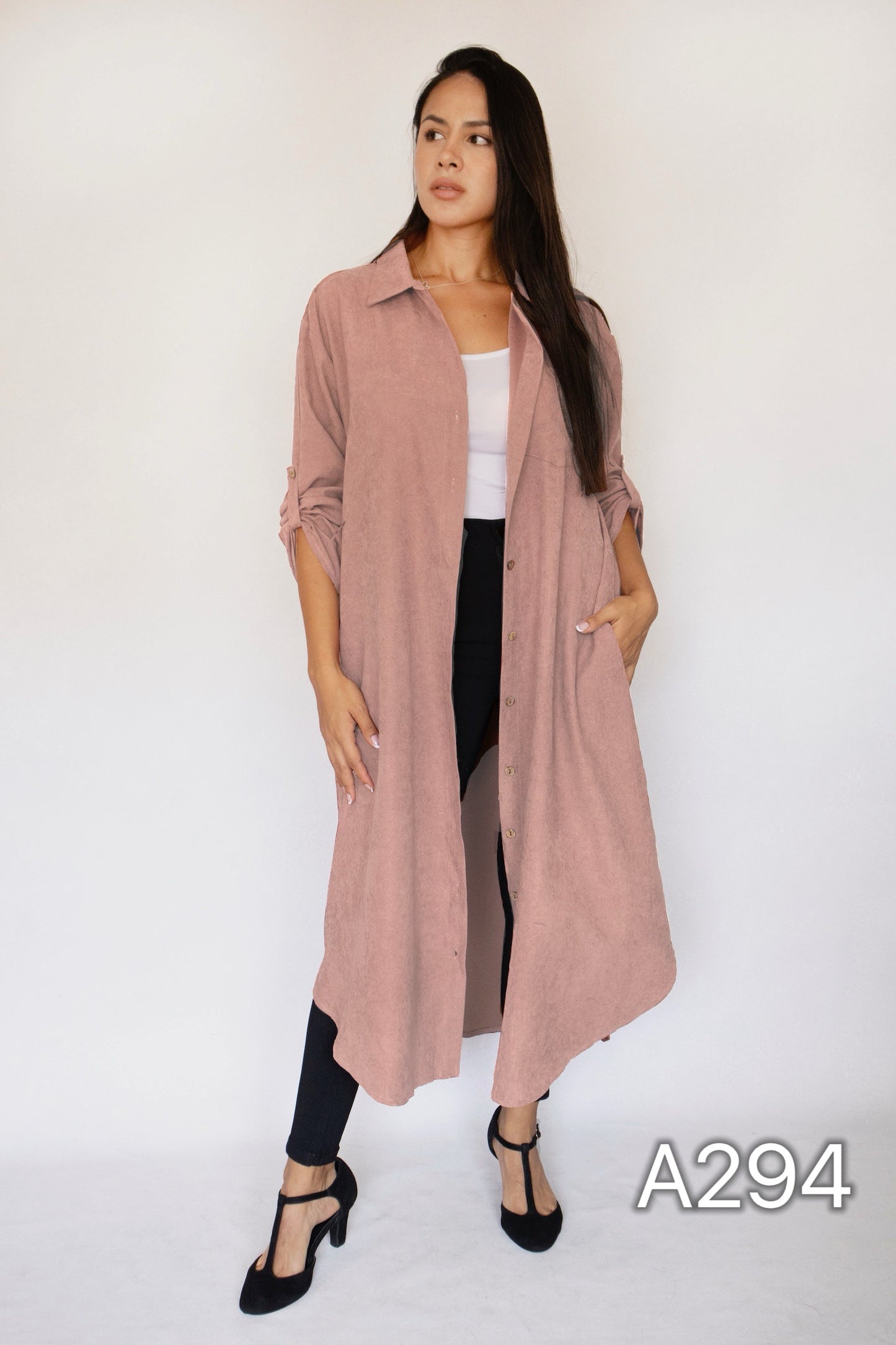 A294 - Vestido Camisón de Gamuza Sintética con Bolsillos