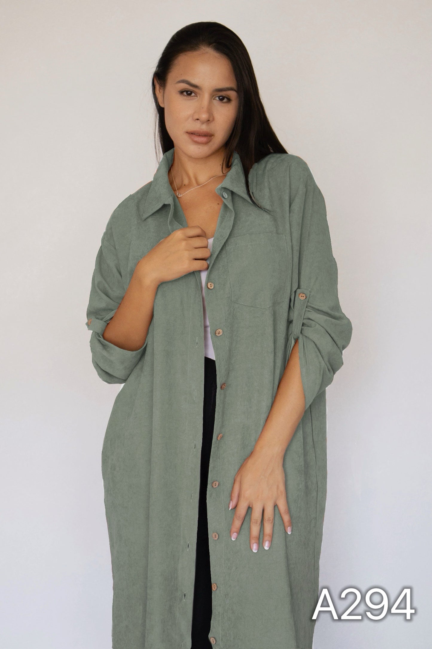 A294 - Vestido Camisón de Gamuza Sintética con Bolsillos