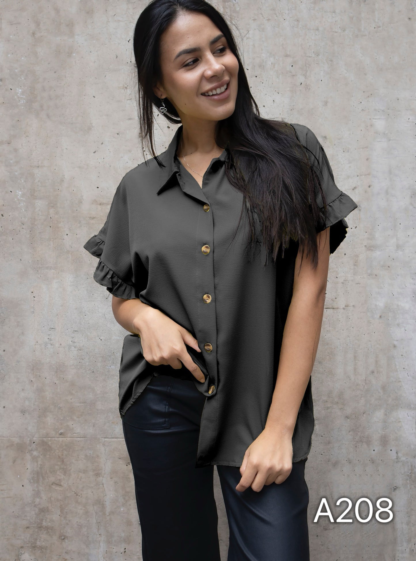 A208 - Blusa Manga Corta con Vuelo