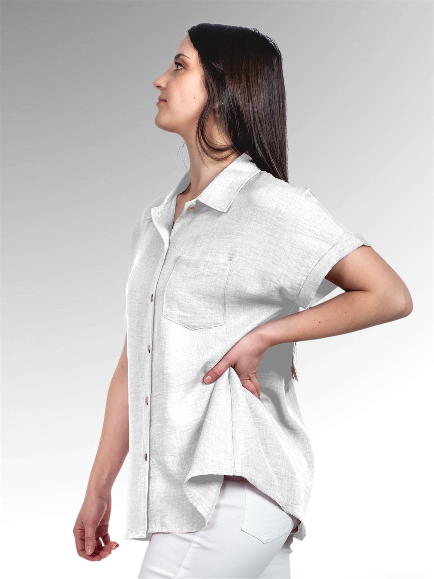A99 - Blusa de Lino Manga Corta