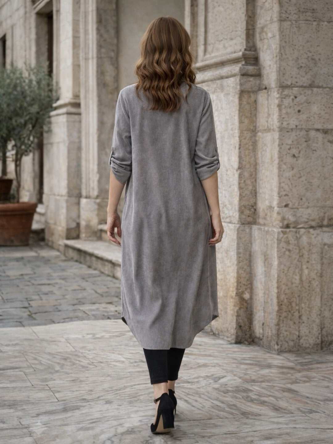 A294 - Vestido Camisón de Gamuza Sintética con Bolsillos
