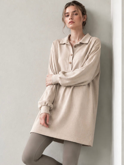 A414- Mini vestido tipo blusa de cotelé