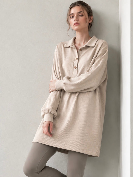A414- Mini vestido tipo blusa de cotelé