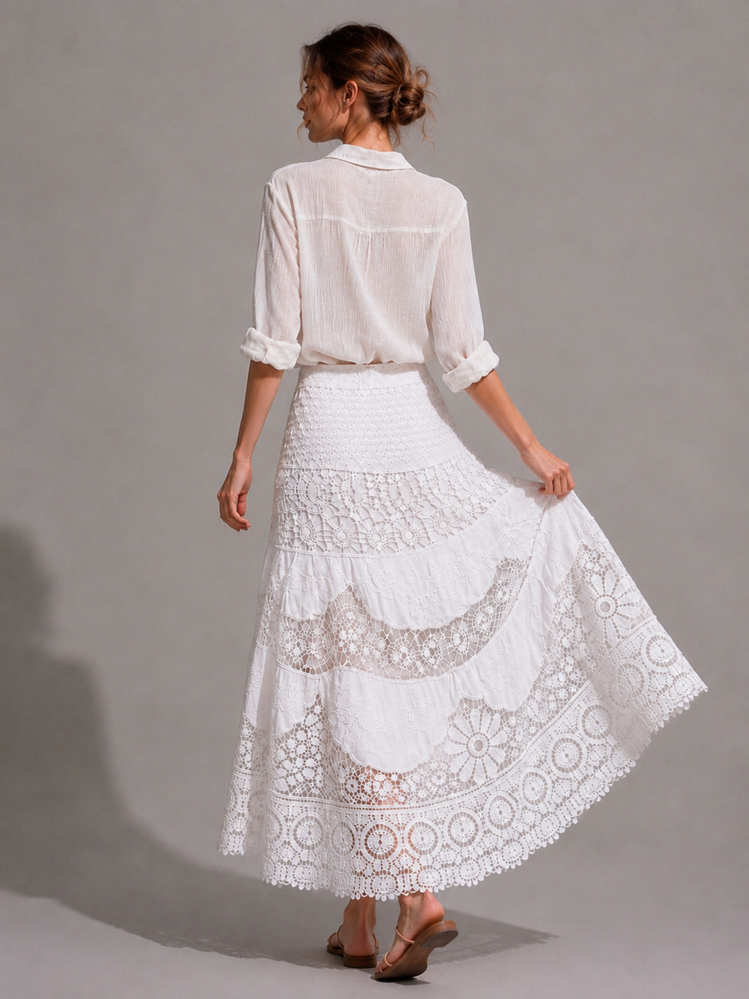 A441- Falda Larga Estilo Macramé