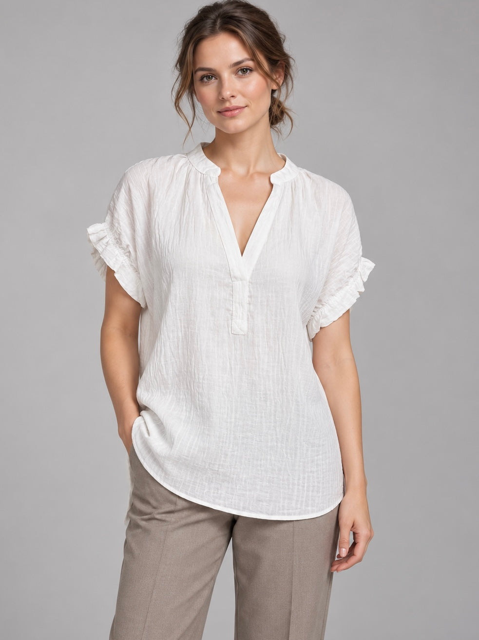 A455- Polera tipo Blusa con Cuello V