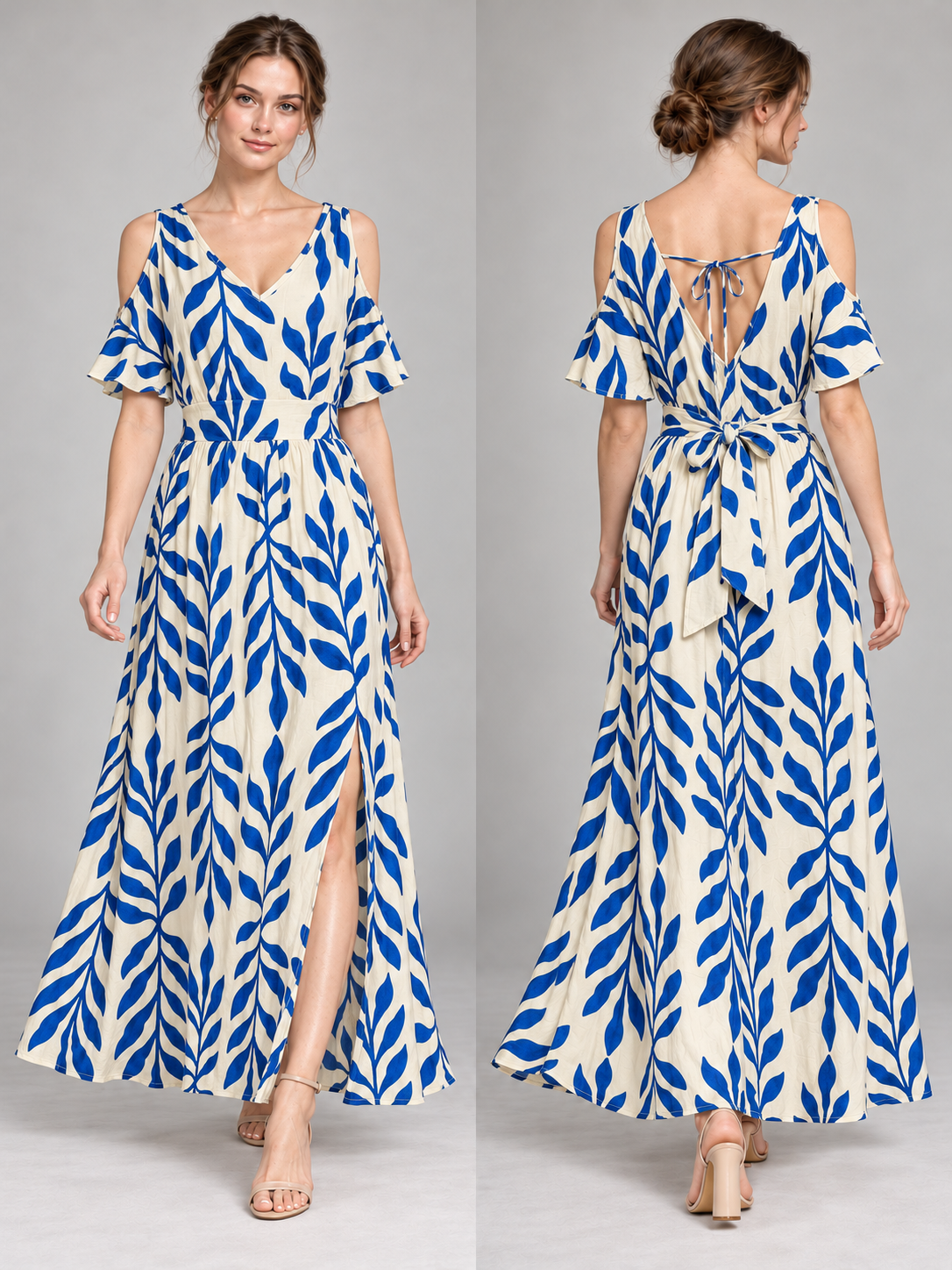 A470- Vestido Largo de Hojas