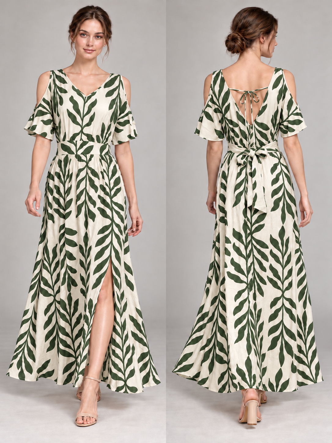 A470- Vestido Largo de Hojas