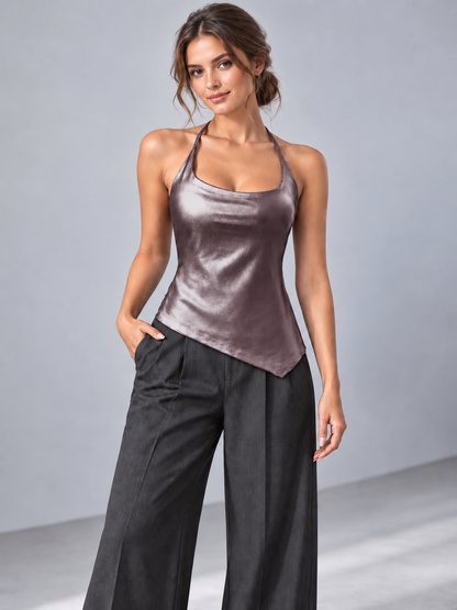 A142- Polera Halter Metalizada