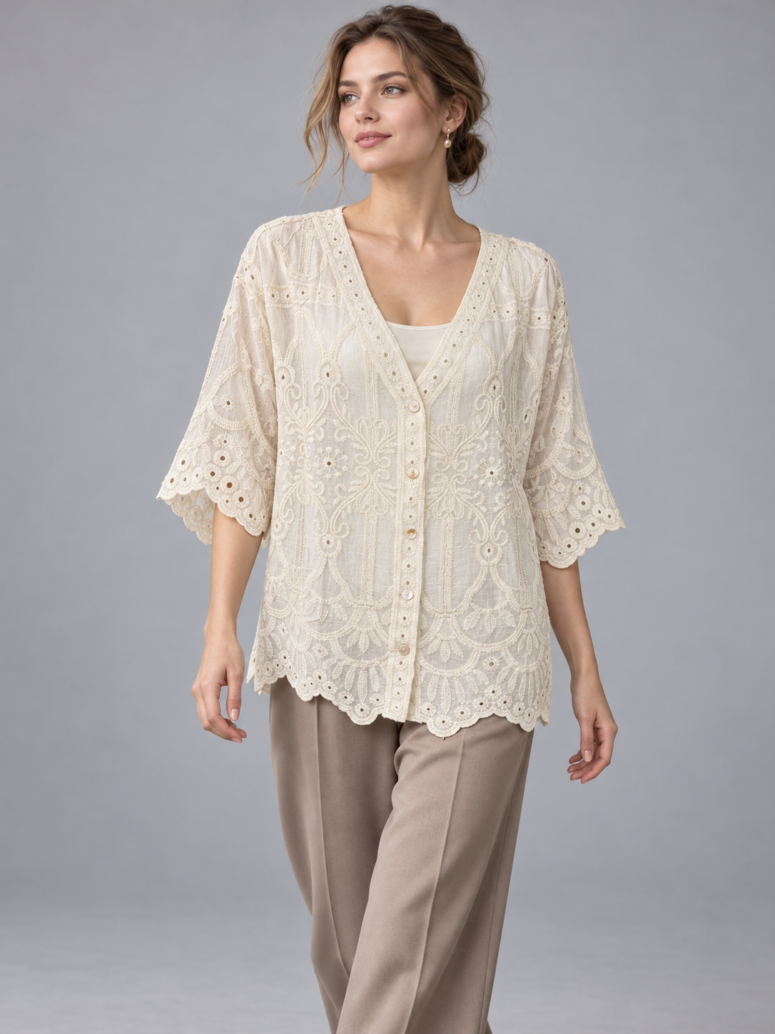 A480- Blusa Bordada con Botones
