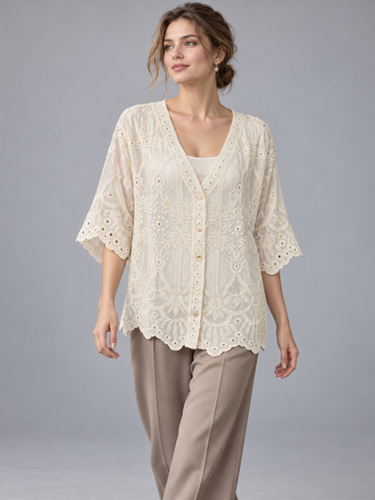 A480- Blusa Bordada con Botones