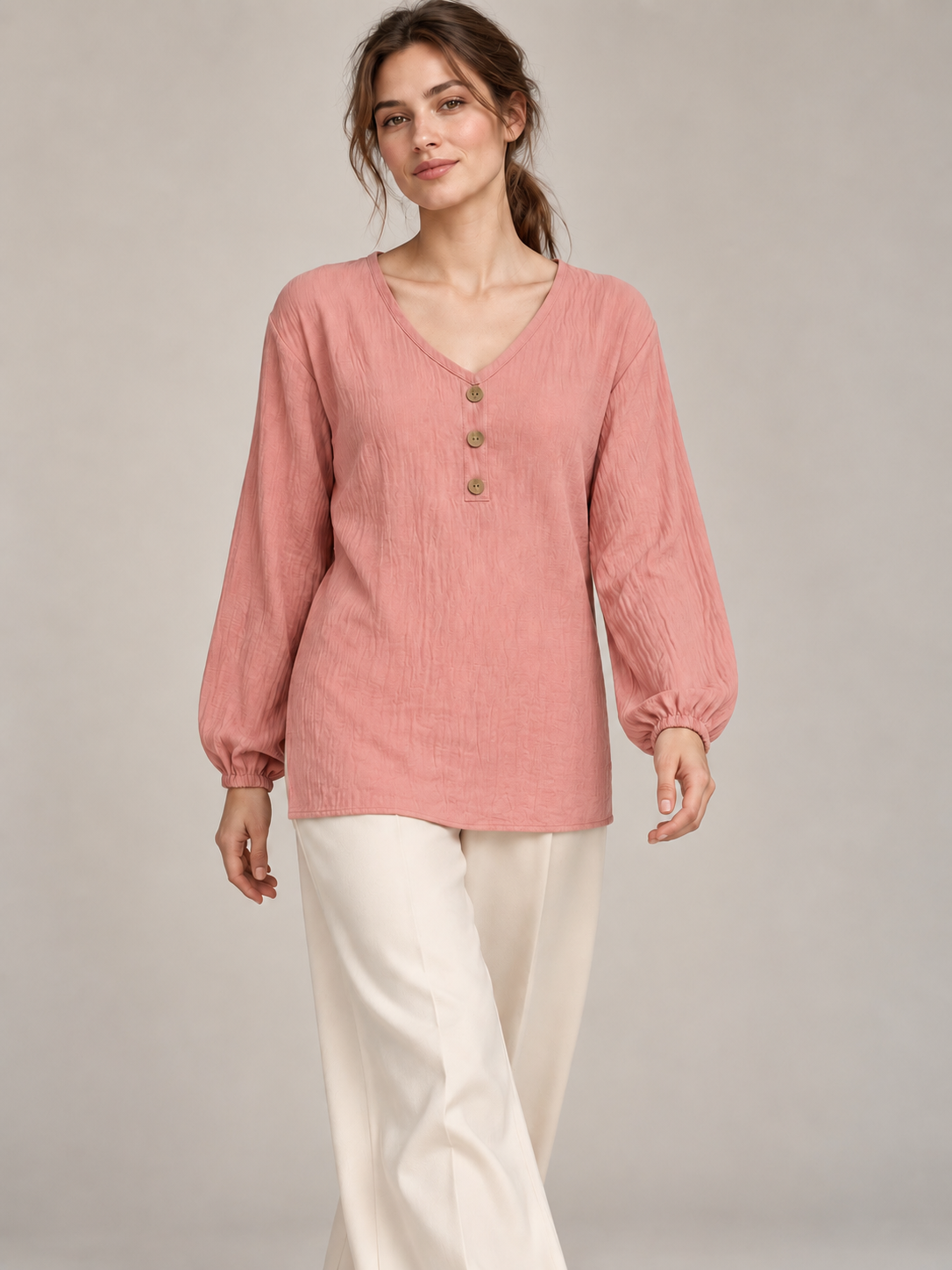 A454-Blusa Polera Cuello V con Botones