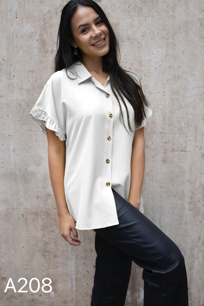 A208 - Blusa Manga Corta con Vuelo