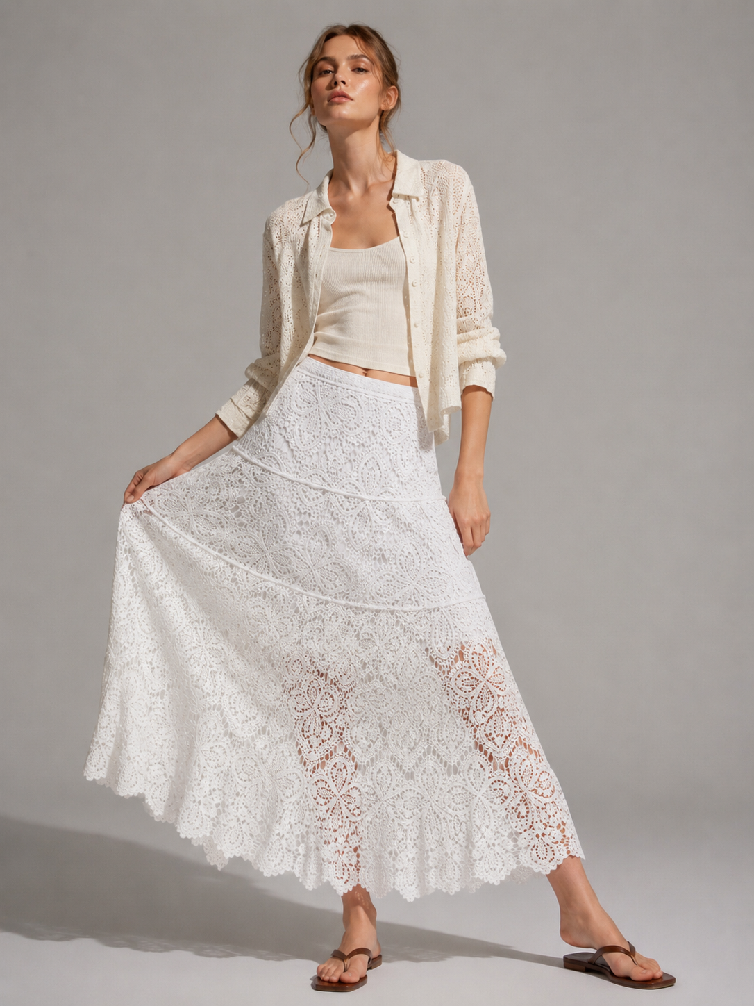 A442- Falda Larga Estilo Macramé