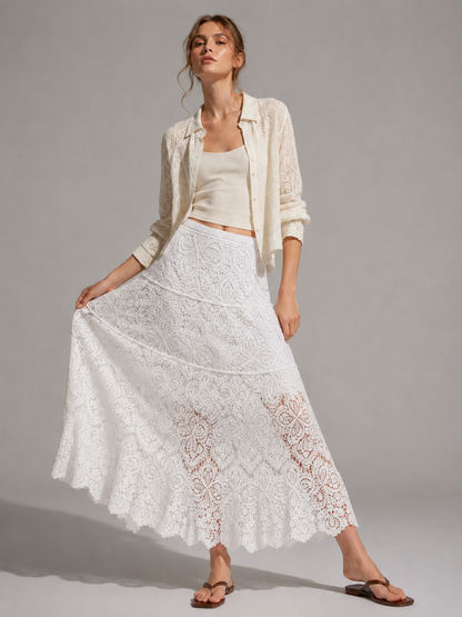 A442- Falda Larga Estilo Macramé