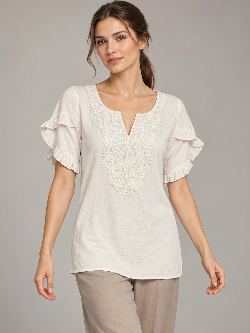 A481- Blusa con Encaje y Vuelos
