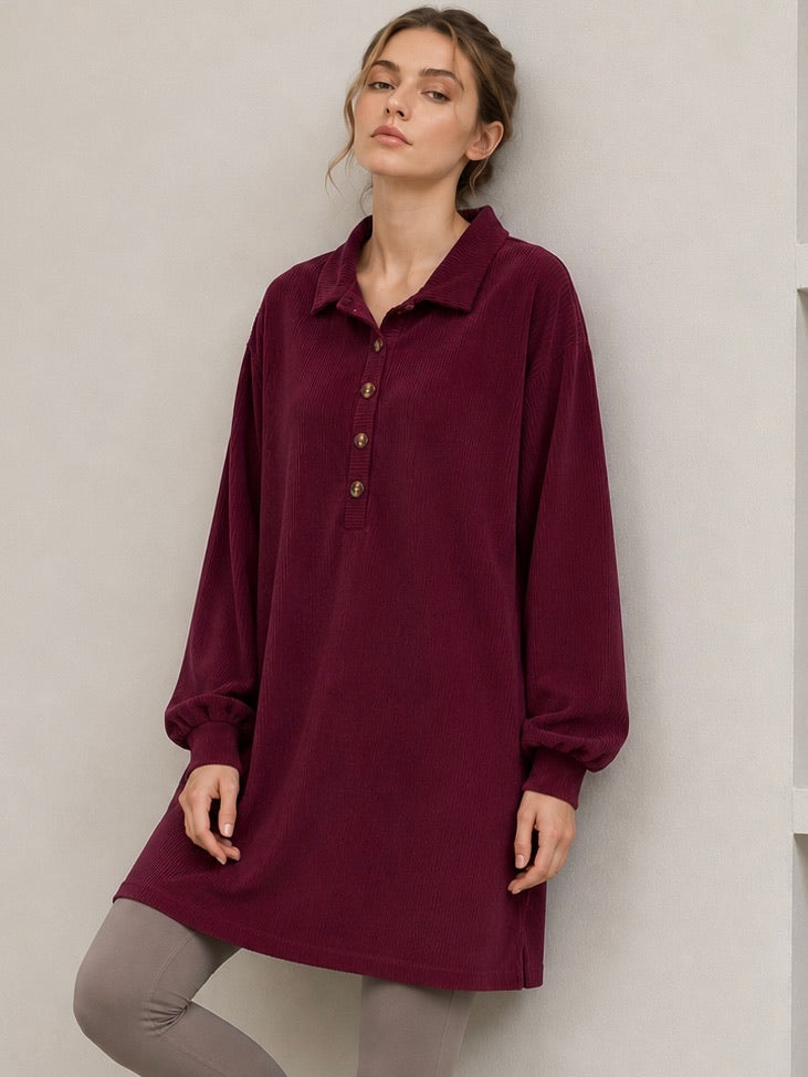 A414- Mini vestido tipo blusa de cotelé
