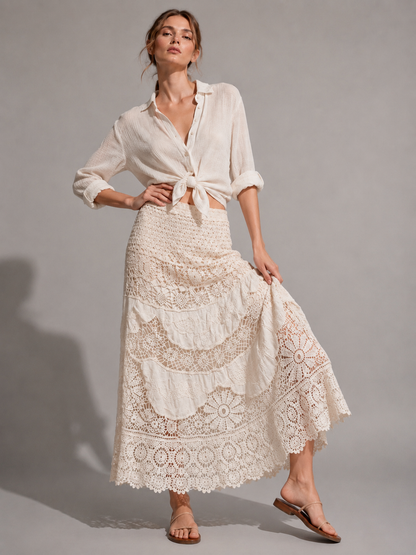 A441- Falda Larga Estilo Macramé