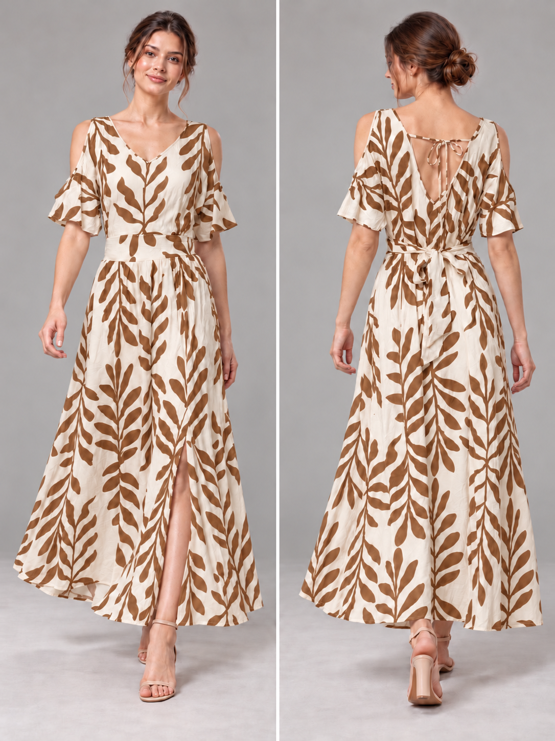 A470- Vestido Largo de Hojas