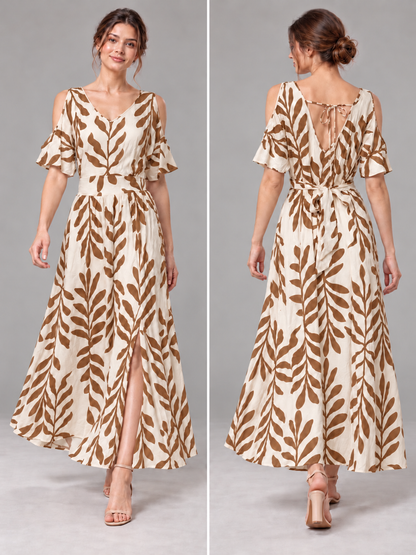 A470- Vestido Largo de Hojas