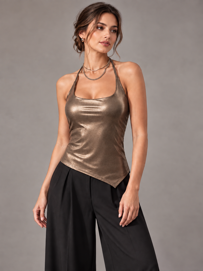 A142- Polera Halter Metalizada