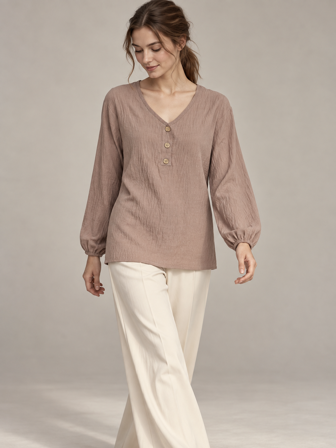 A454-Blusa Polera Cuello V con Botones