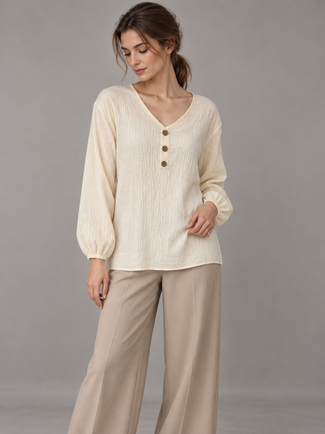 A454-Blusa Polera Cuello V con Botones