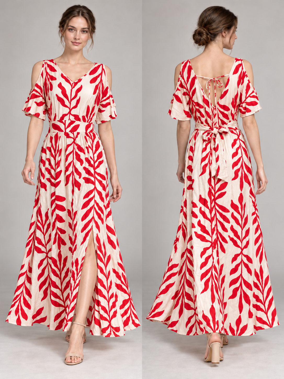 A470- Vestido Largo de Hojas