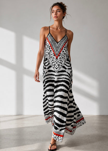 A396- Vestido Maxi Animal Print