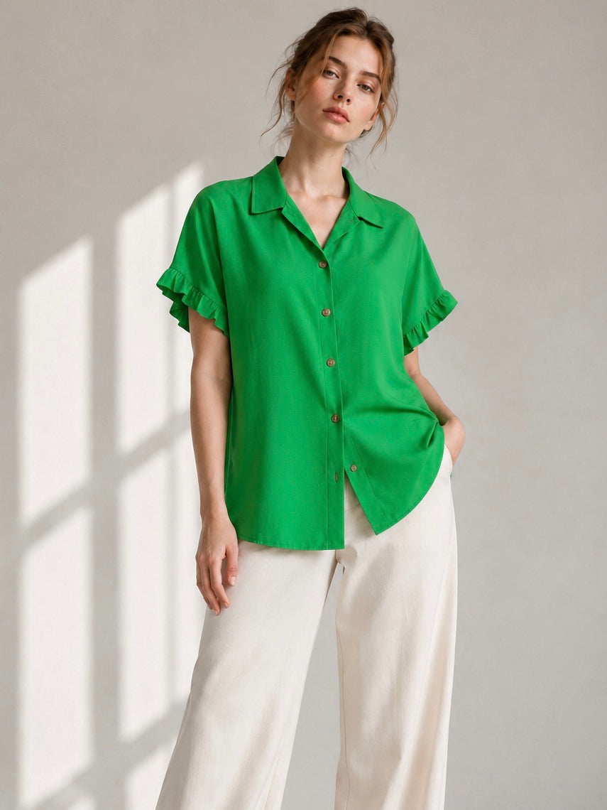A208 - Blusa Manga Corta con Vuelo