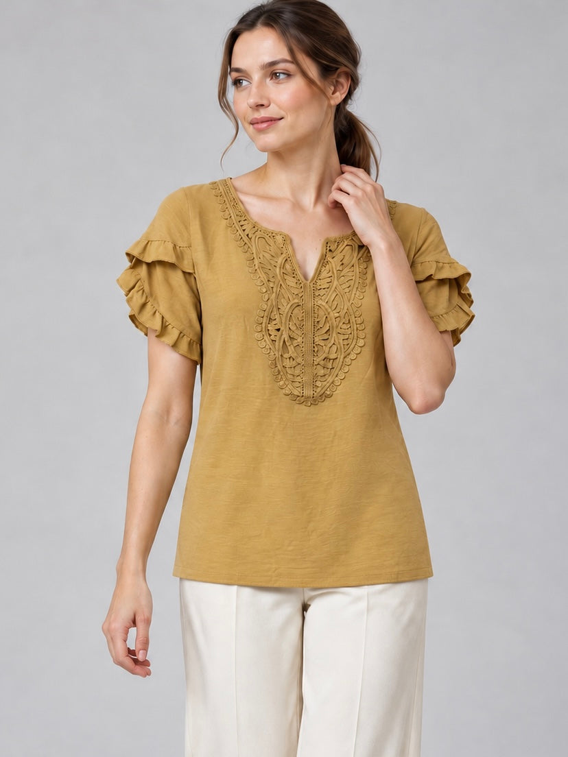 A481- Blusa con Encaje y Vuelos